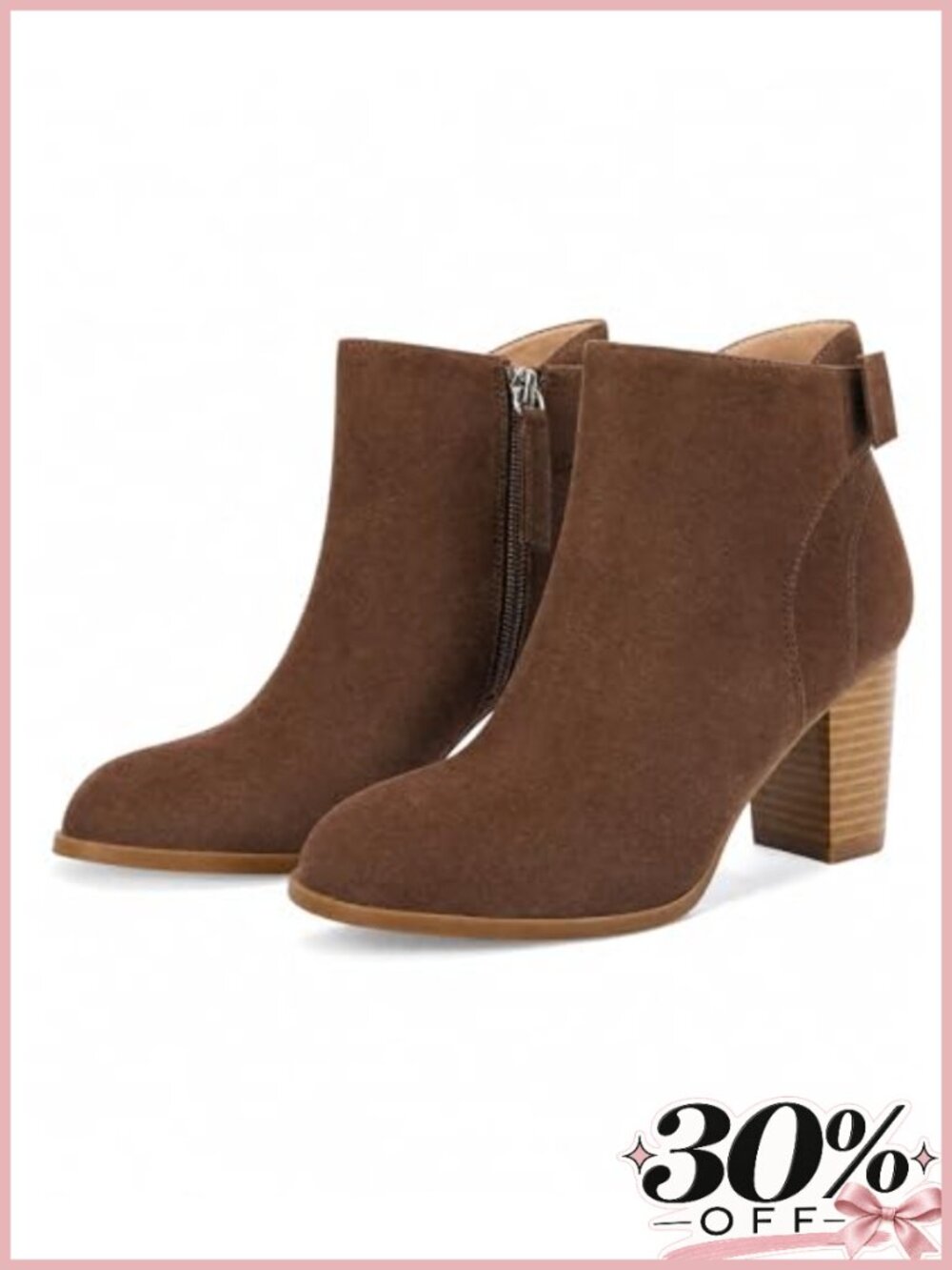 Women's Suede Ankle Boots Chunky Block Stacked Heel Bow Tie Pointed Toe Dress